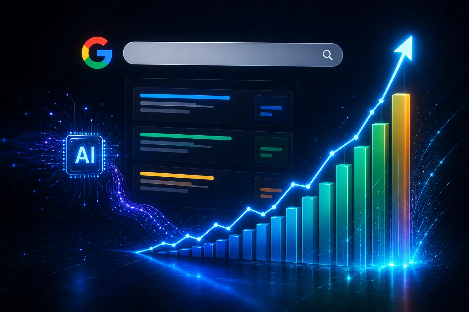 Google interface with AI bidding graphs spiking upward