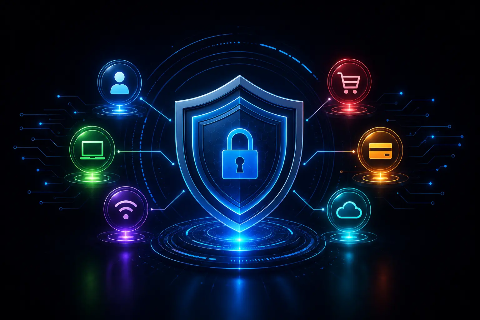 red threat nodes blocked by a blue shield wall